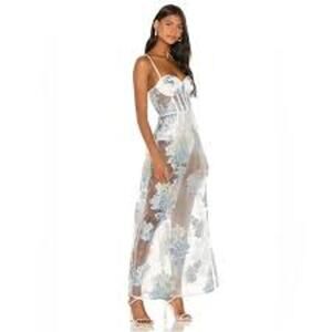 For Love & Lemons Cody Organza Jacquard Maxi Dress Icicle blue organza gown Nwt